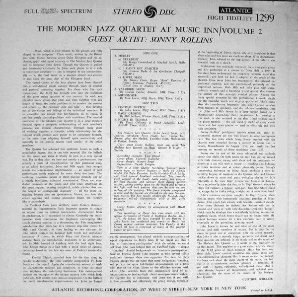 The Modern Jazz Quartet At Music Inn —  Volume 2