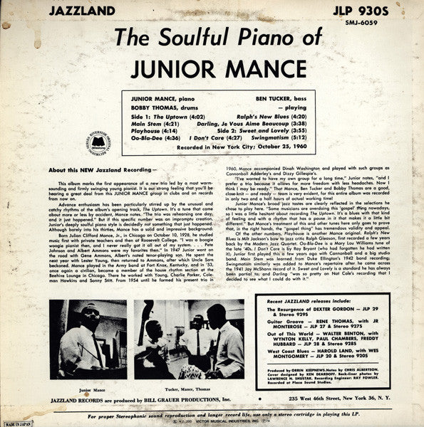 The Soulful Piano Of Junior Mance