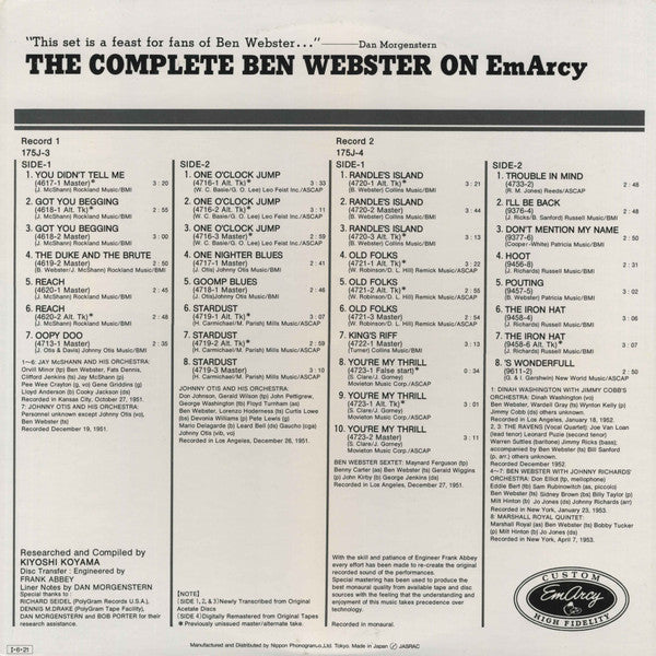 The Big Tenor: The Complete Ben Webster On EmArcy