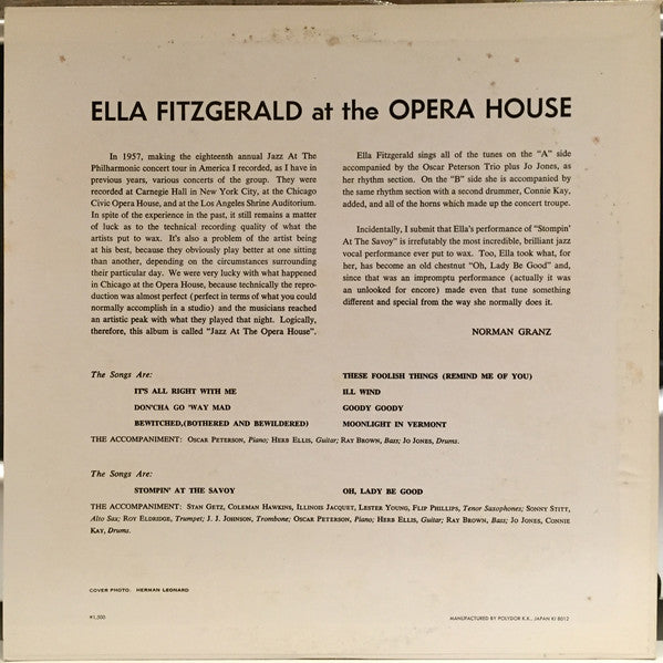 Ella Fitzgerald At The Opera House